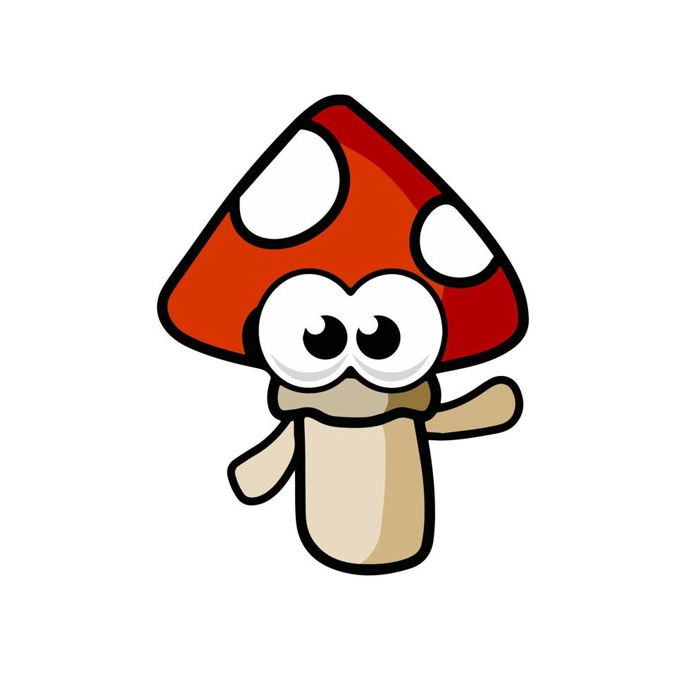 caractère champignon. enfants drôles dessinant avec un bonnet rouge. dessin animé mignon vecteur