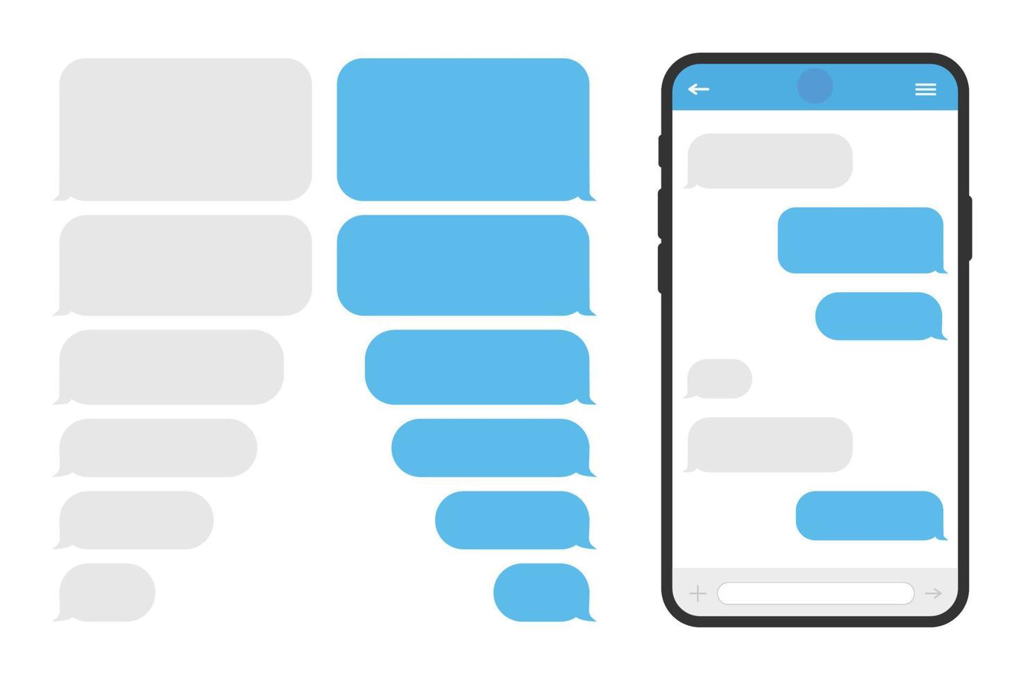 jeu de bulles de message. bulle de texte sur l'écran du téléphone intelligent. modèle de conception de vecteur sms pour le chat messenger
