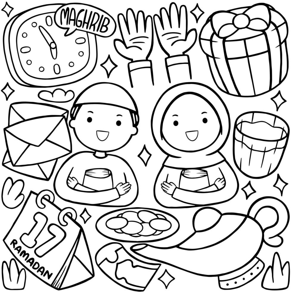 ramadan doodle dans le style d'art en ligne vecteur