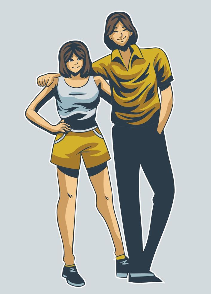 illustration de pose de couple occasionnel vecteur