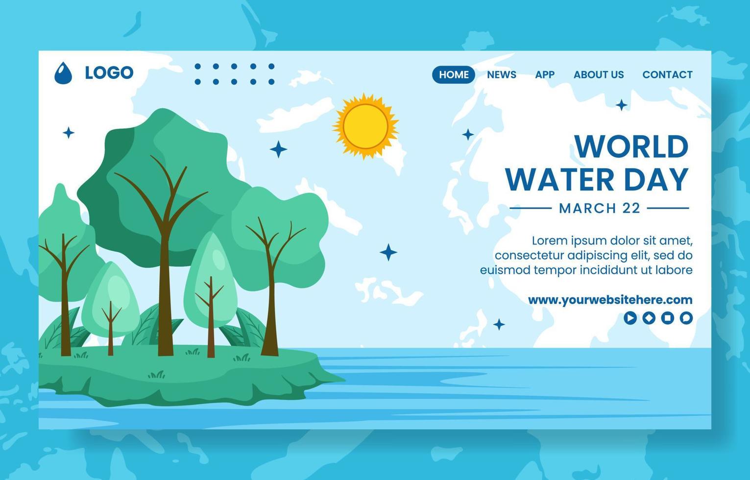 page de destination des médias sociaux de la journée mondiale de l'eau dessin animé plat illustration de modèles dessinés à la main vecteur