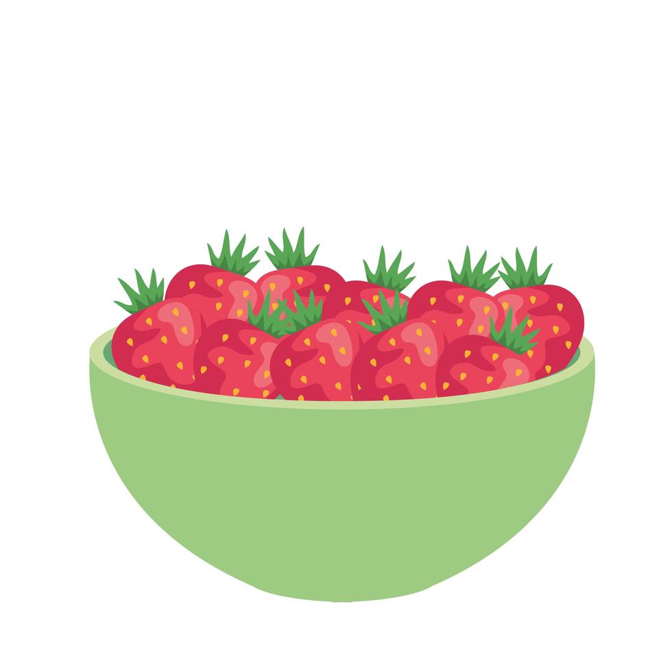 Fruits fraises fraîches sur bol, en fond blanc vecteur