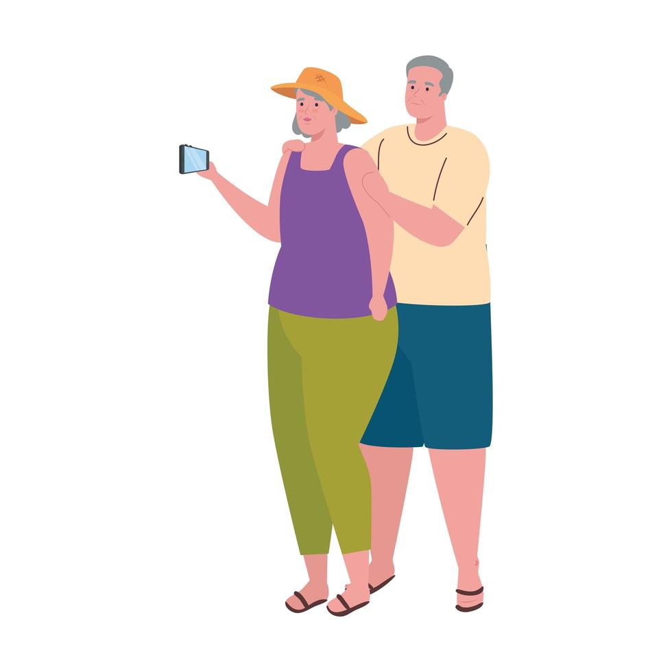 vieux couple prenant un selfie avec smartphone vecteur