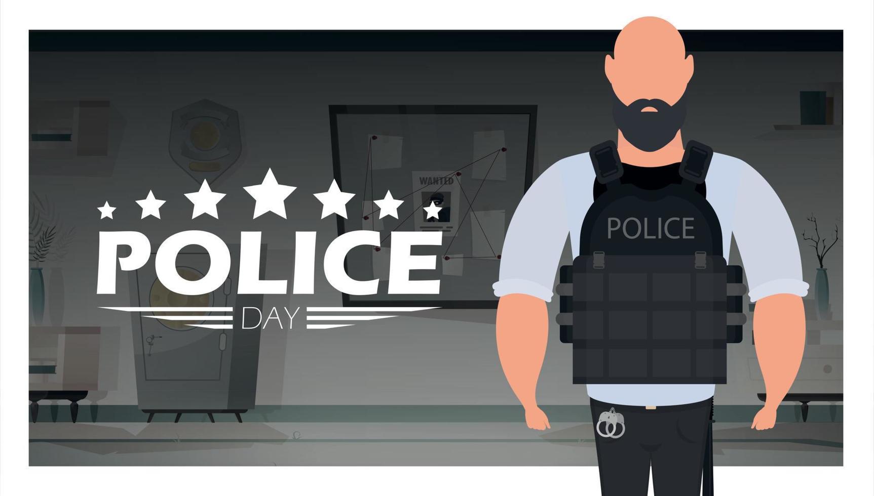 affiche de la journée de la police dans un style plat 2d. fête des défenseurs de l'ordre. illustration vectorielle. vecteur
