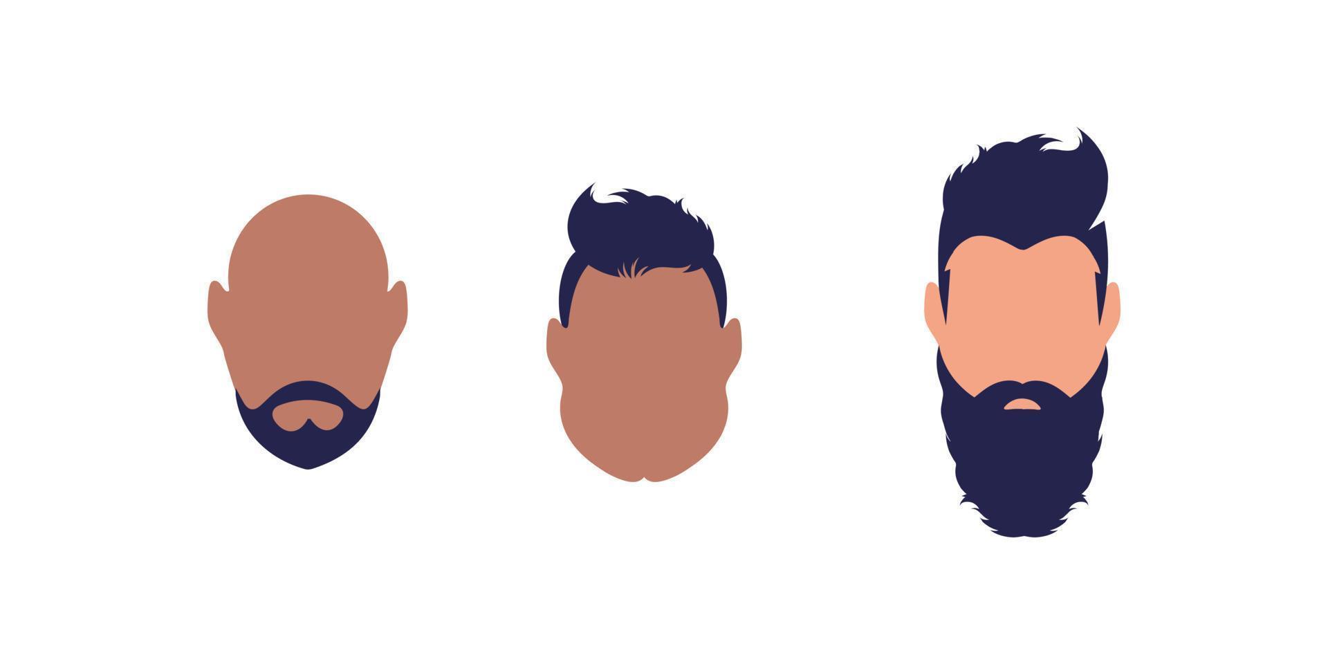 un ensemble de trois visages d'hommes de différents types et nationalités. isolé. vecteur. vecteur