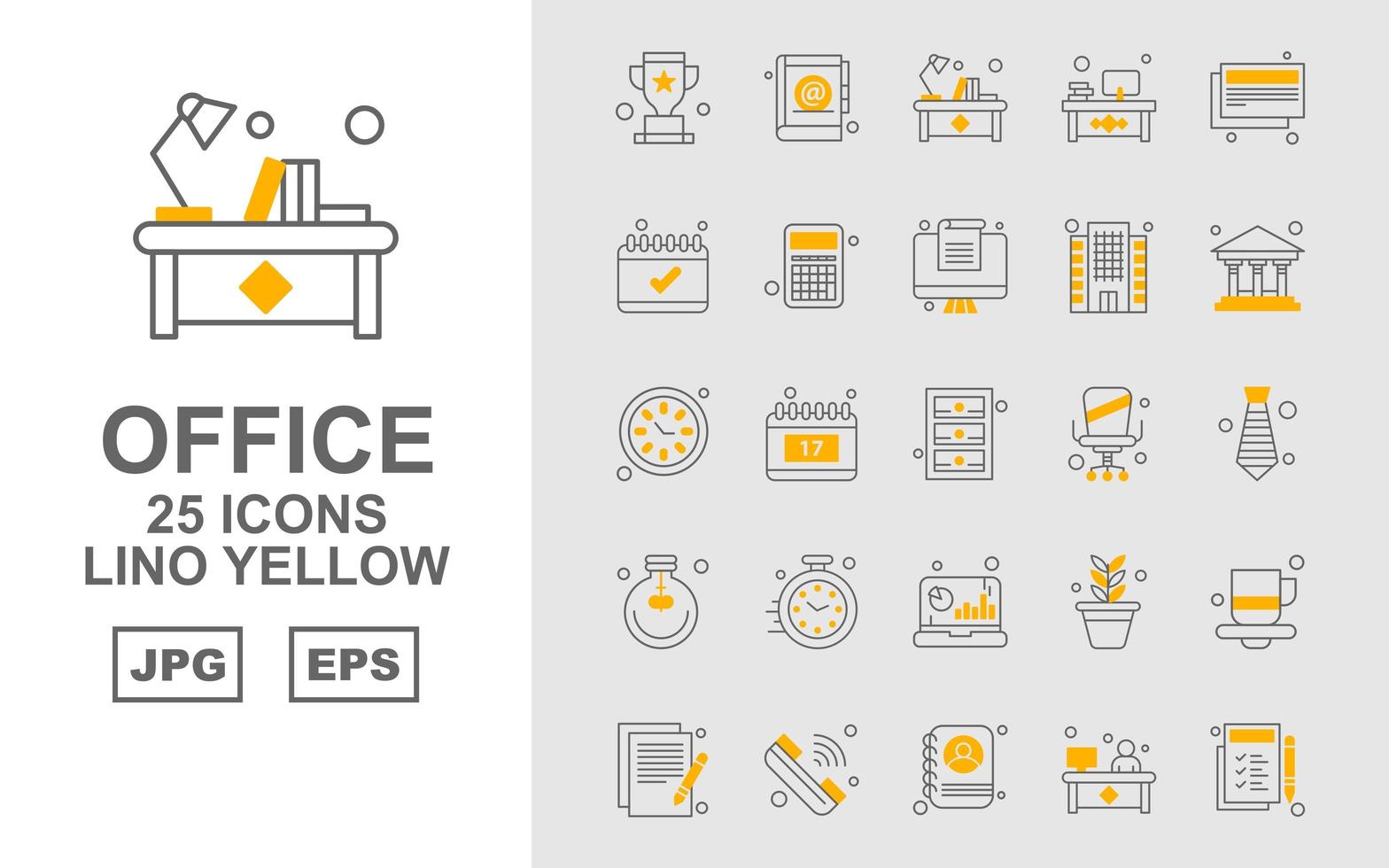 25 pack d'icônes jaune premium Office Lino vecteur