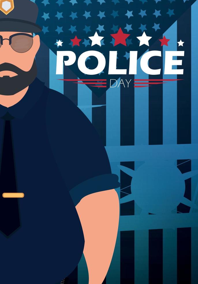 journée policière. policier sur le fond du drapeau. illustration vectorielle. vecteur