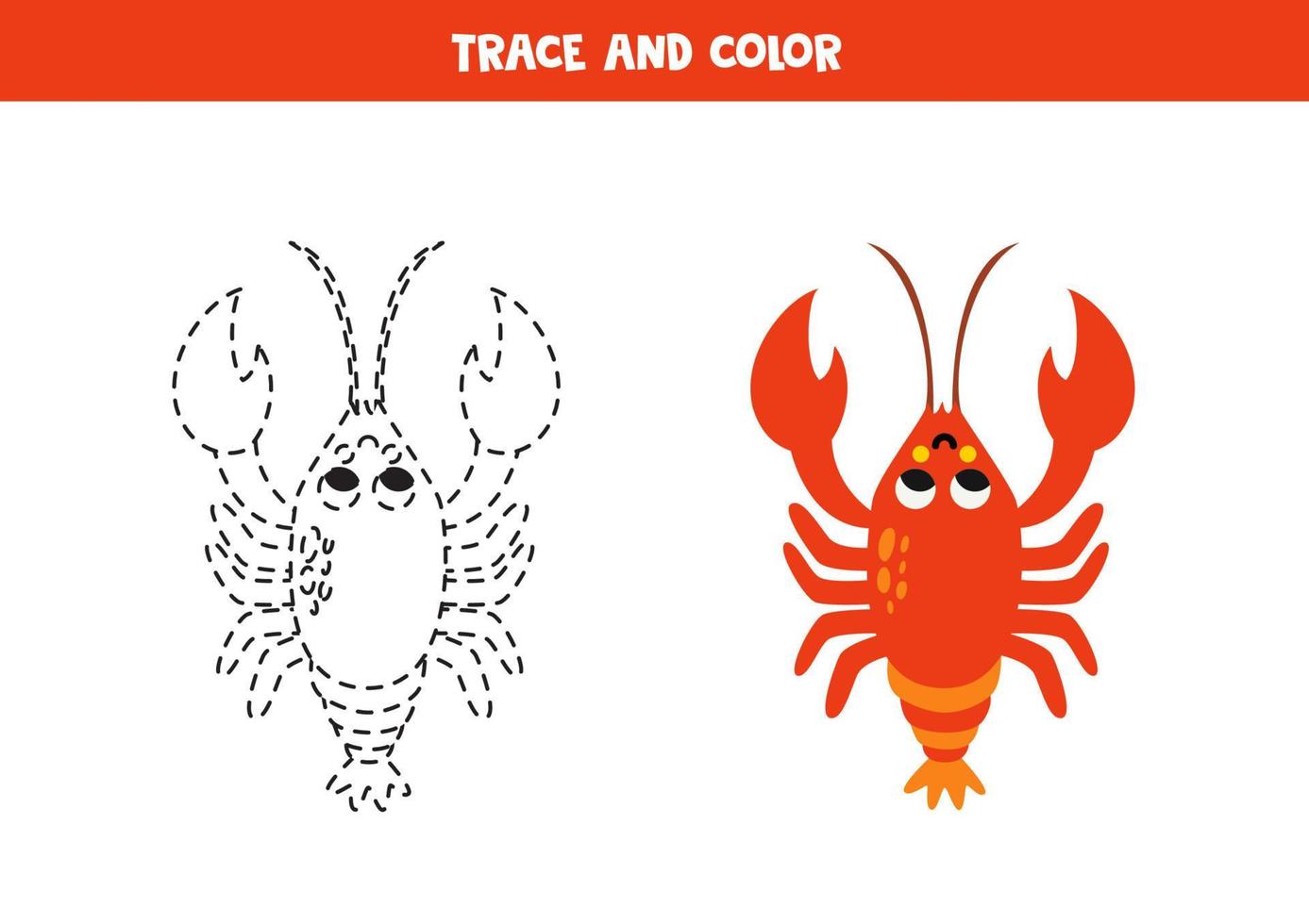 trace et colorie un joli homard rouge. feuille de travail pour les enfants. vecteur