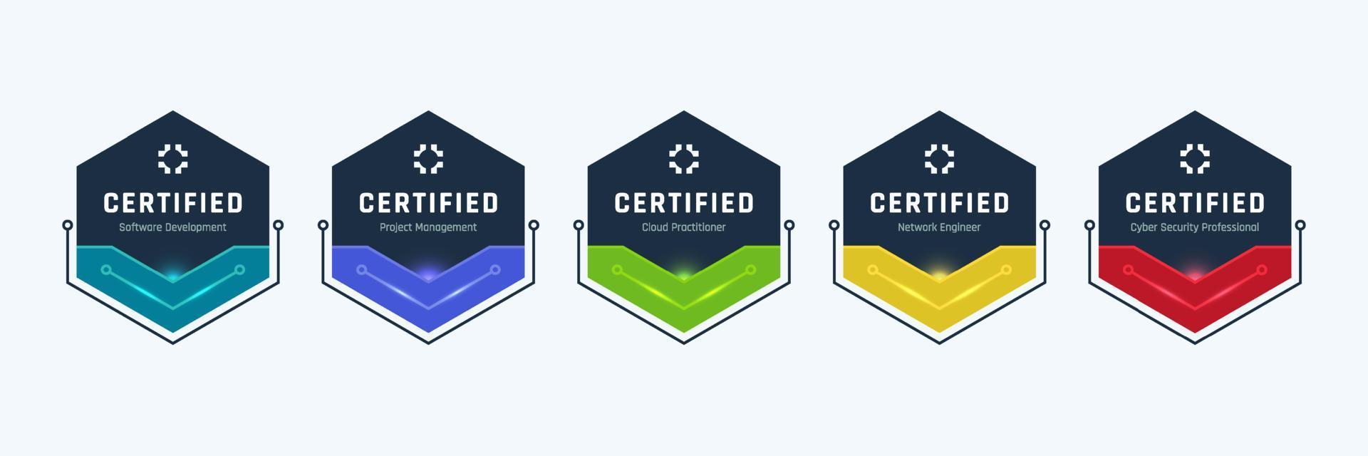 conception de badge certifié technologie d'entreprise. modèle de logo de certification de technologie moderne. illustration vectorielle vecteur
