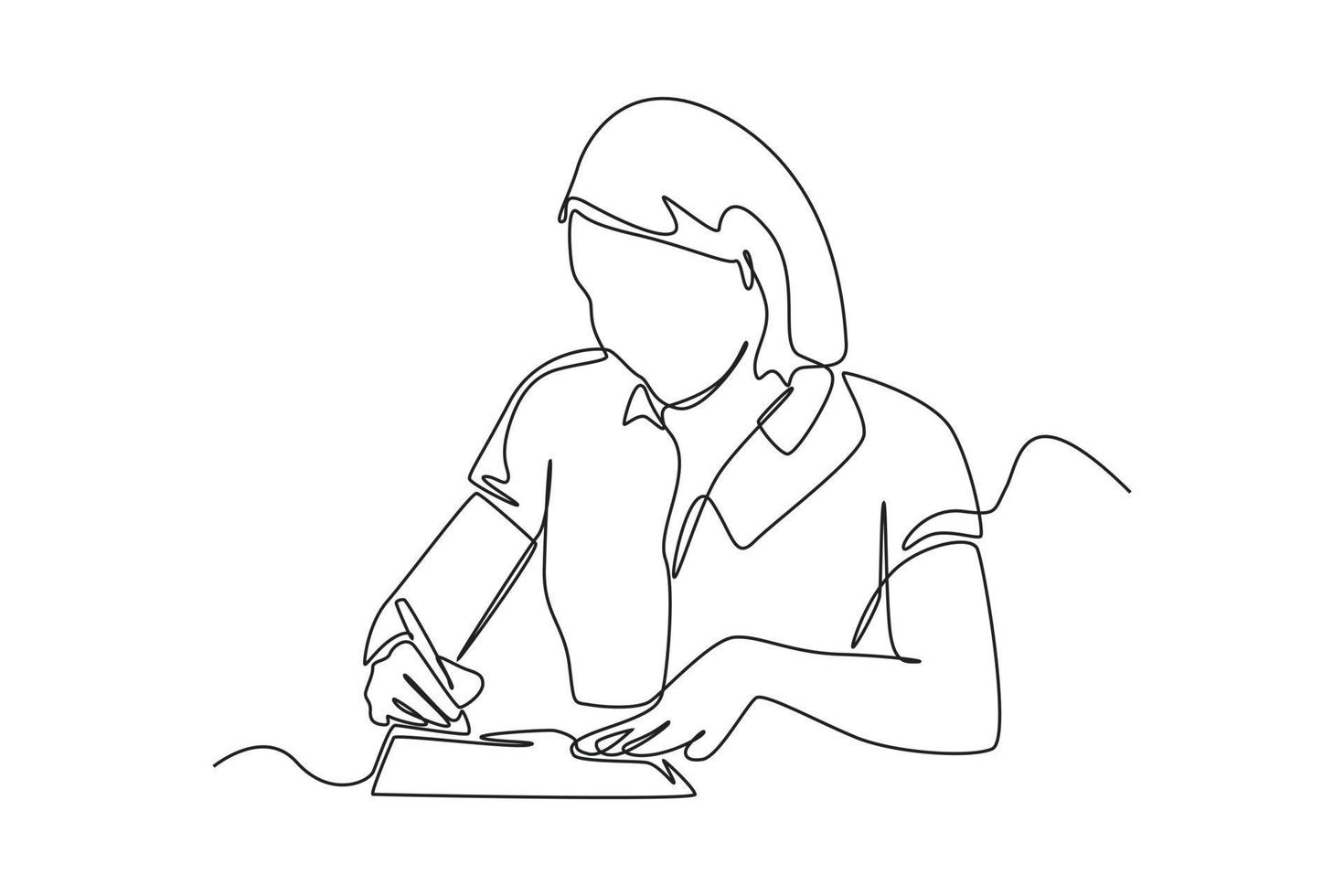 une seule ligne dessinant une main de femme d'affaires heureuse tenant un stylo et remplissant le formulaire d'impôt. notion d'impôt. illustration vectorielle graphique de conception de dessin en ligne continue. vecteur