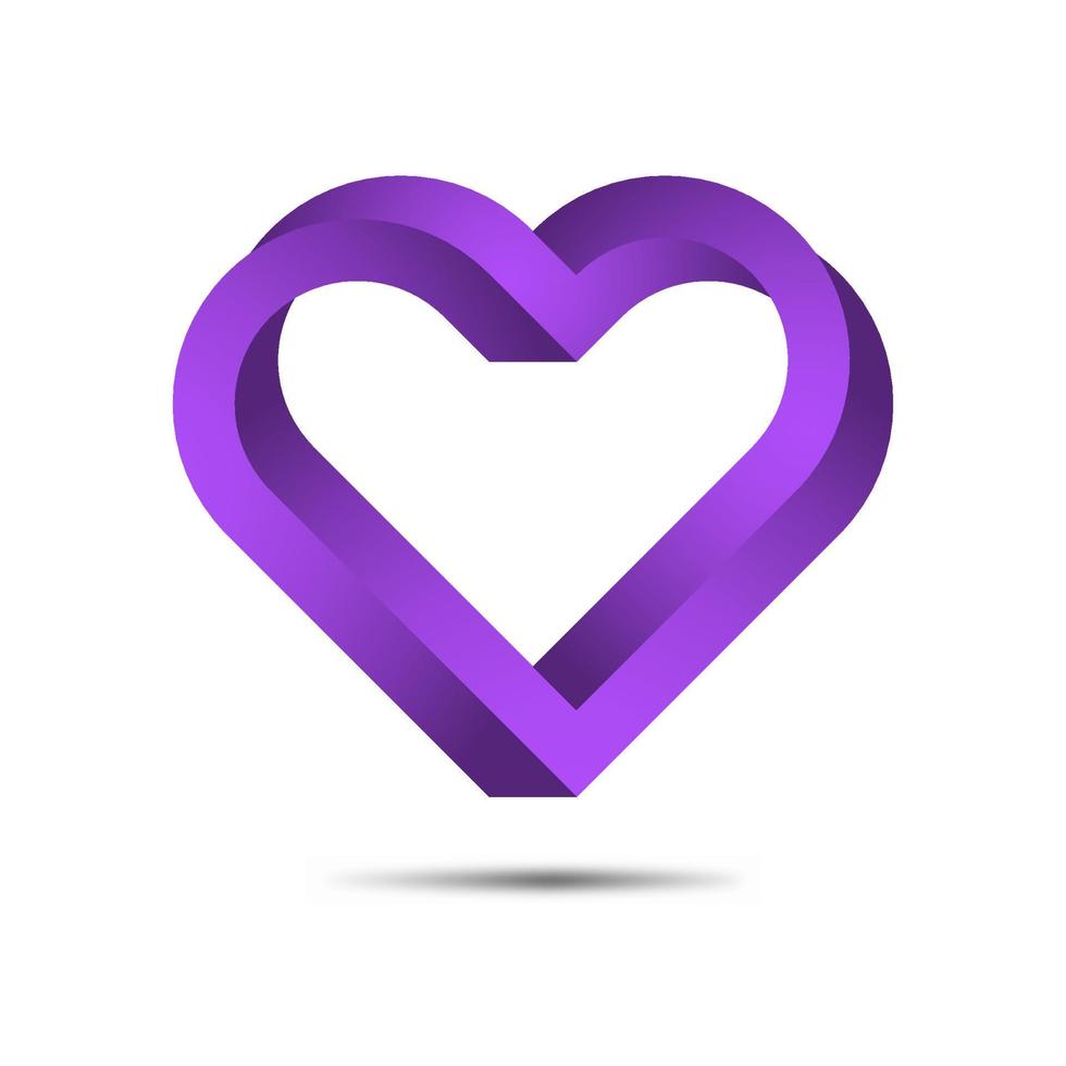 3d violet contour impossible coeur illustration vectorielle. symbole d'amour pour la saint valentin. coeurs dégradés élégants. vecteur