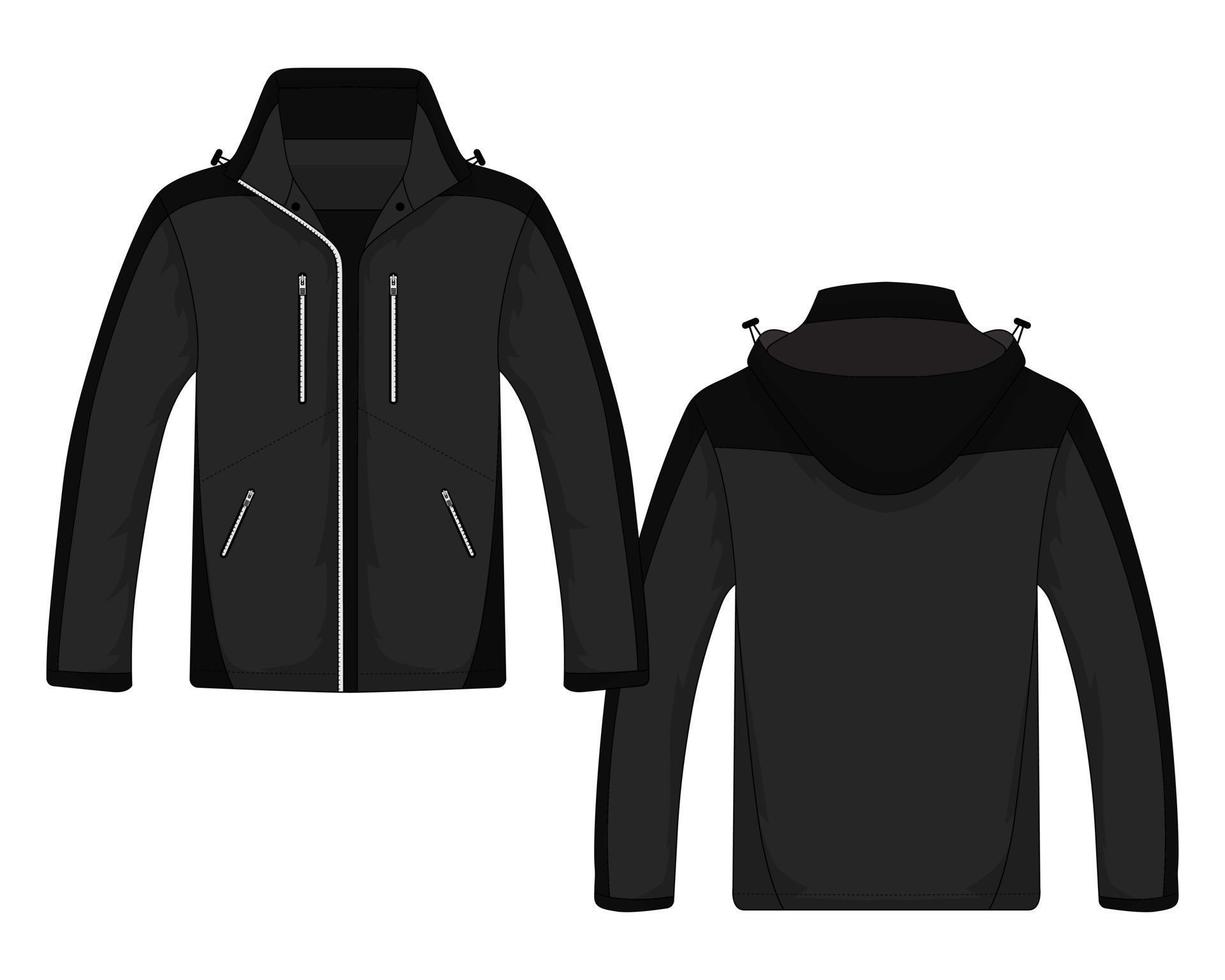 modèle de veste extérieure à capuche noire. illustration vectorielle vecteur