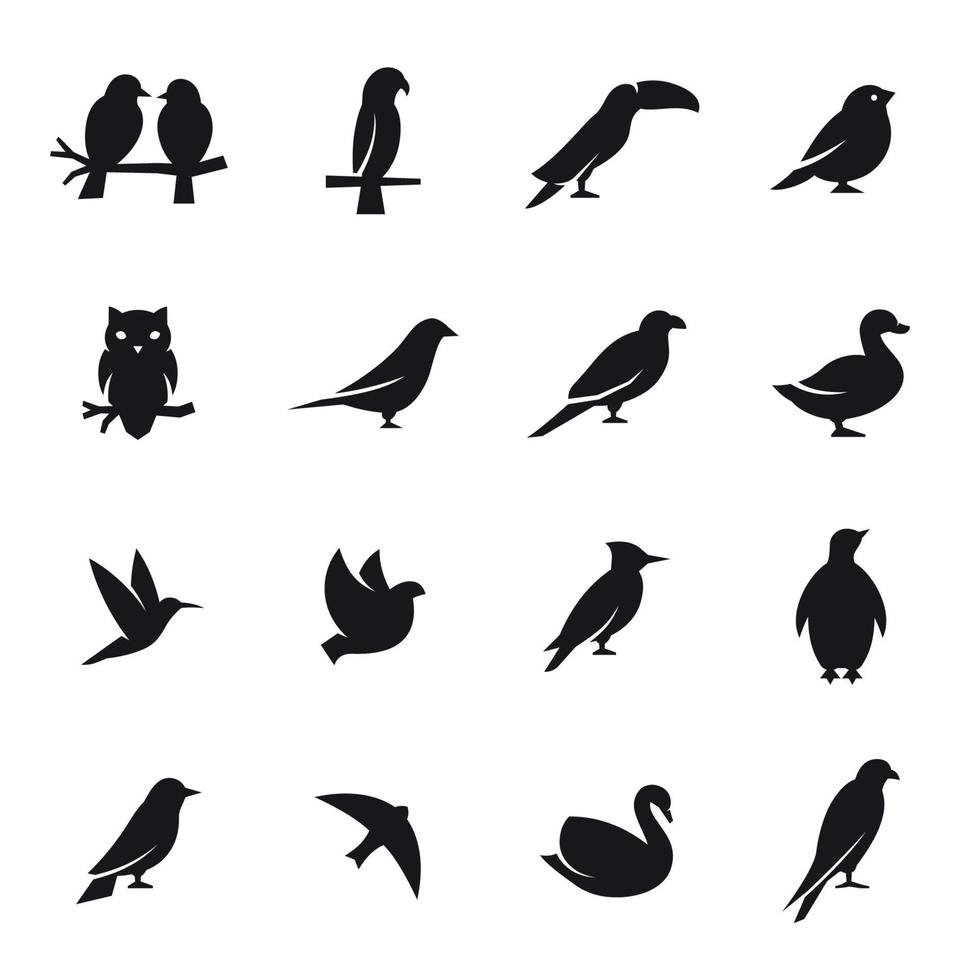 jeu d'icônes d'oiseaux. noir sur fond blanc vecteur