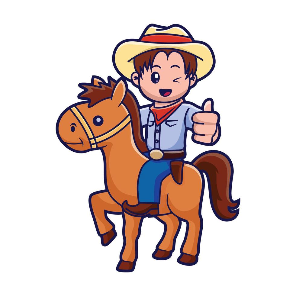 enfant mignon en costume de cow-boy, illustration de dessin animé vectoriel