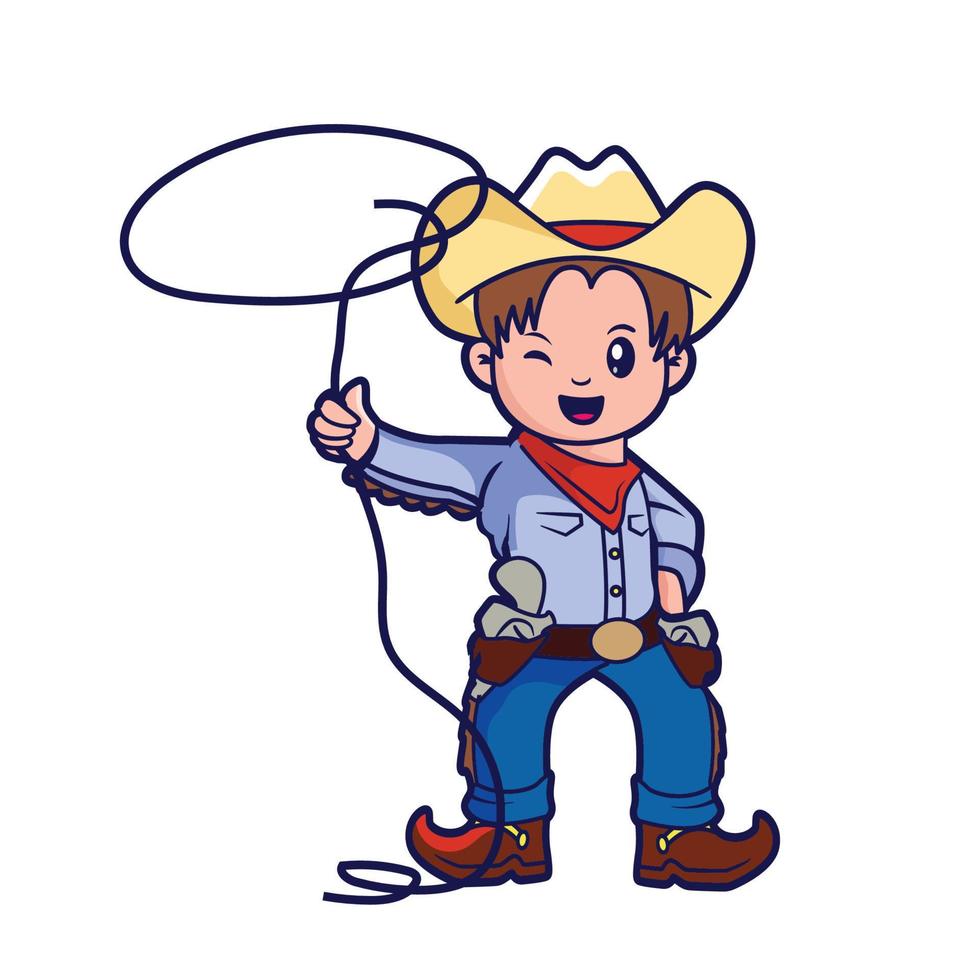 enfant mignon en costume de cow-boy, illustration de dessin animé vectoriel