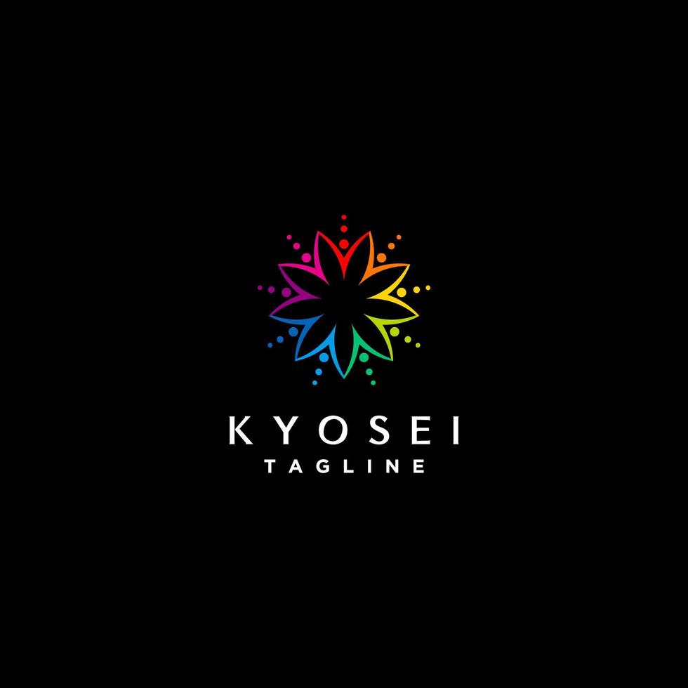 icônes colorées de personnes qui se donnent la main. kyosei est un mot japonais qui signifie vivre et travailler ensemble pour le bien commun. vecteur