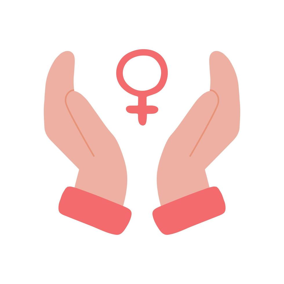 un symbole de genre. signe féminin dans les mains. vecteur