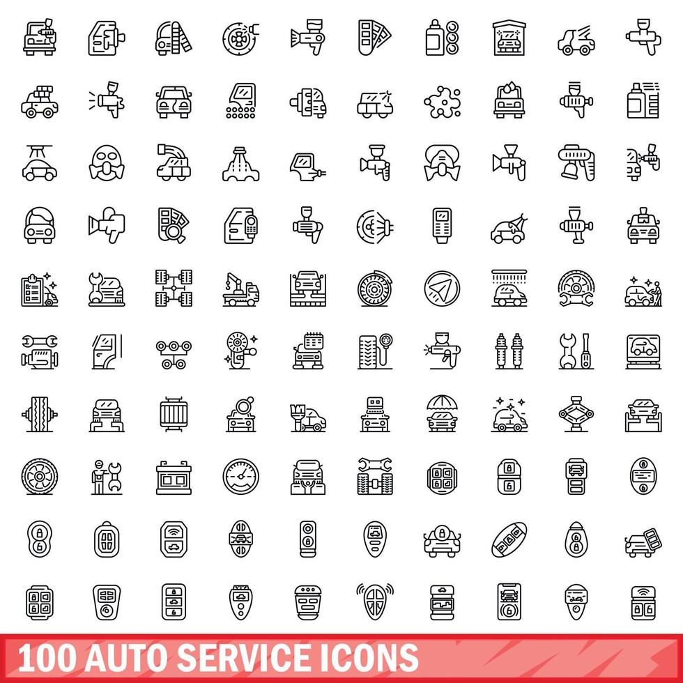 Ensemble de 100 icônes de service automatique, style de contour vecteur
