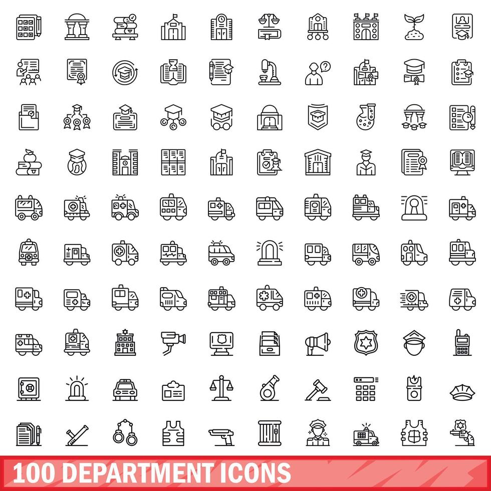 Ensemble d'icônes de 100 départements, style de contour vecteur