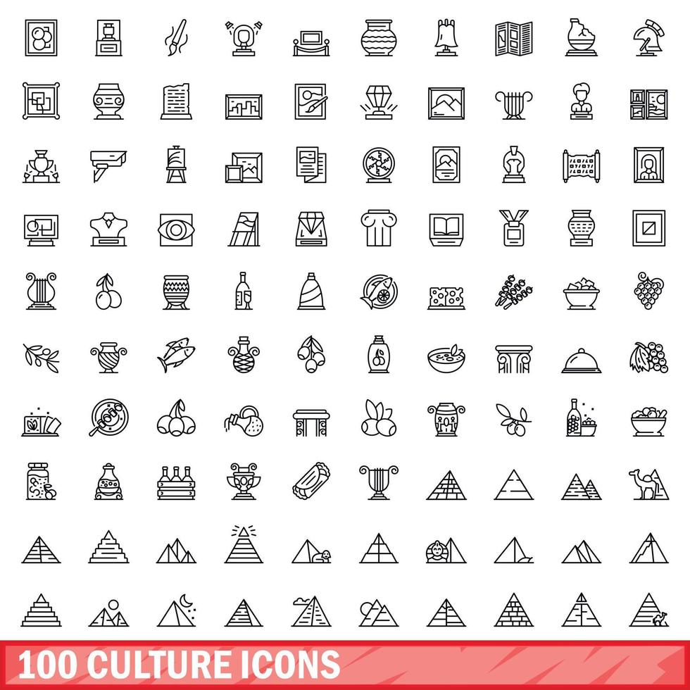 Ensemble de 100 icônes de culture, style de contour vecteur