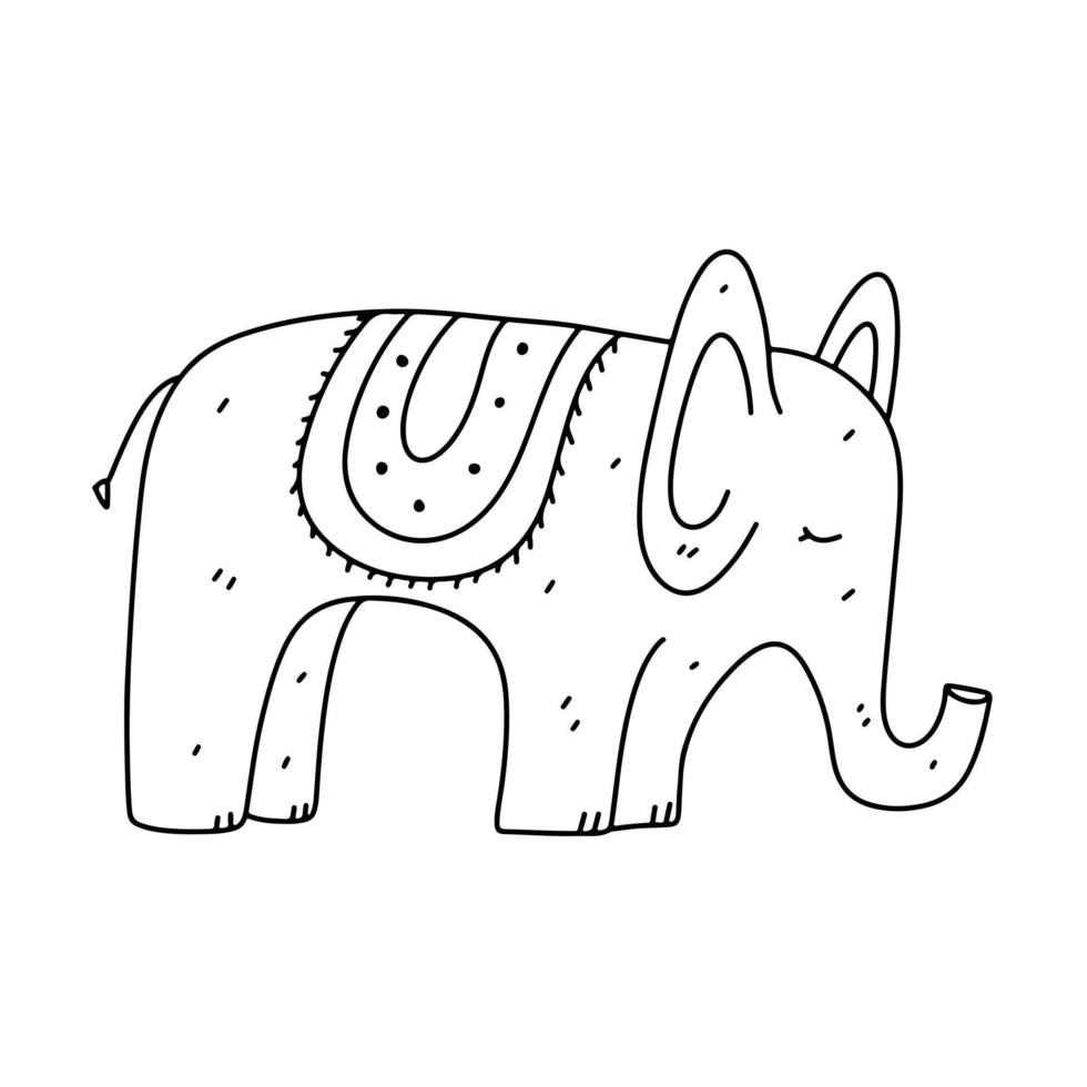 style de doodle dessiné à la main d'éléphant drôle. isolé sur fond blanc. coloriage. vecteur