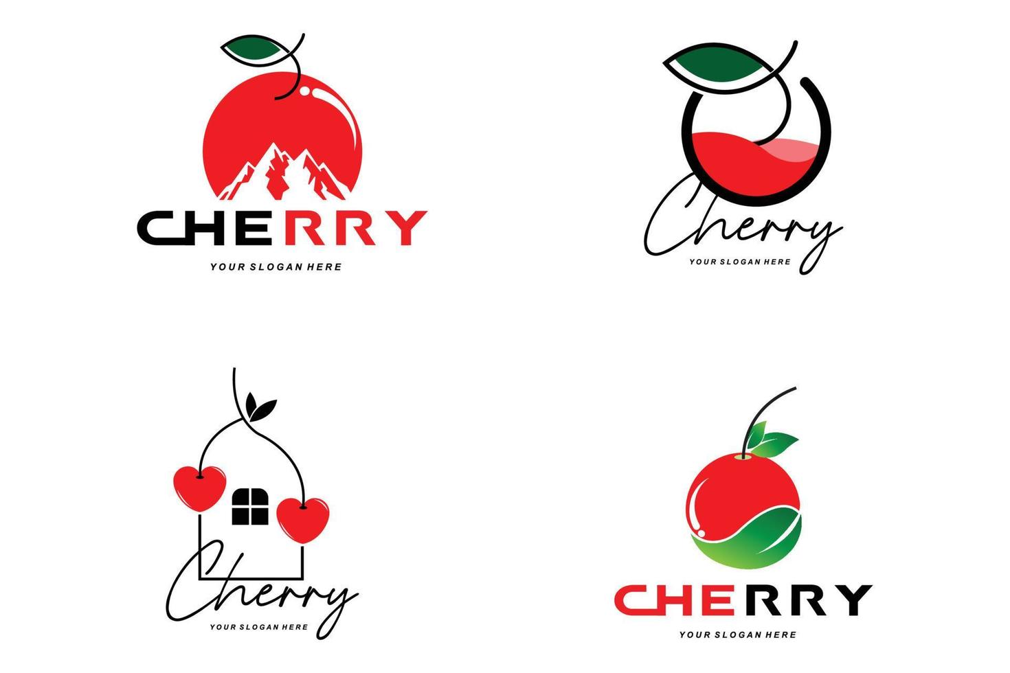 logo de fruit de cerise, illustration de vecteur de plante de couleur rouge, conception de magasin de fruit, compagnie, autocollant, marque de produit