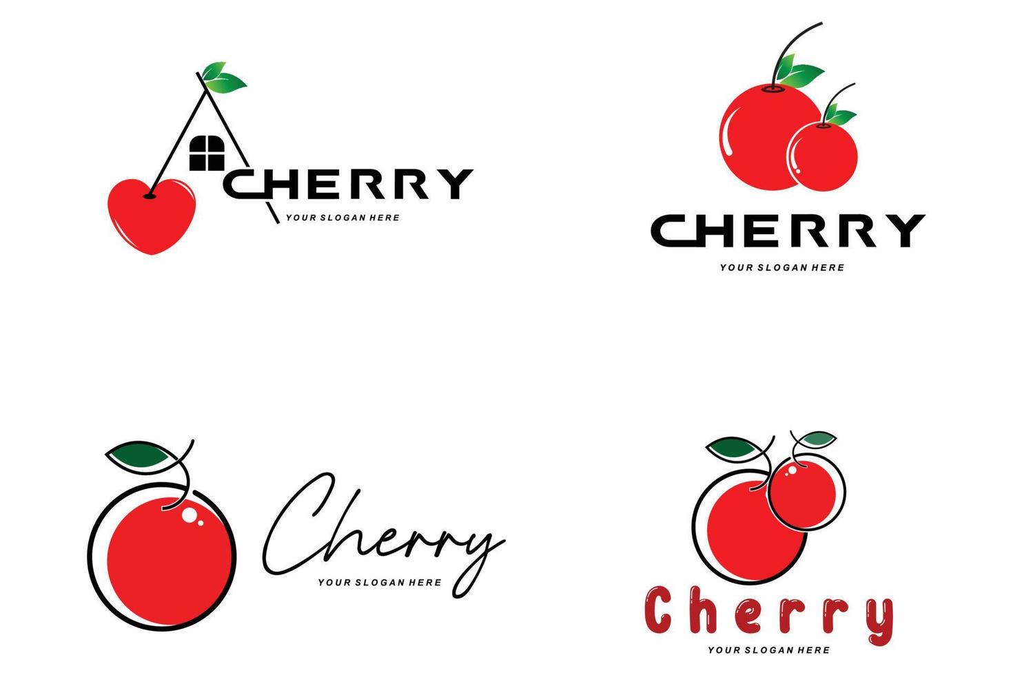 logo de fruit de cerise, illustration de vecteur de plante de couleur rouge, conception de magasin de fruit, compagnie, autocollant, marque de produit