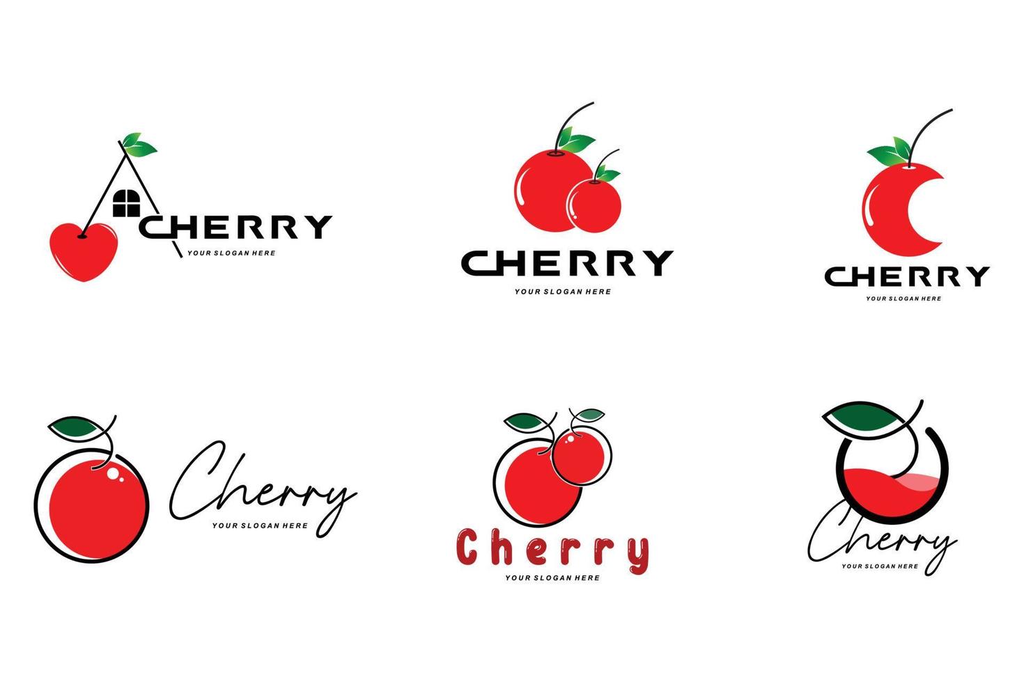 logo de fruit de cerise, illustration de vecteur de plante de couleur rouge, conception de magasin de fruit, compagnie, autocollant, marque de produit