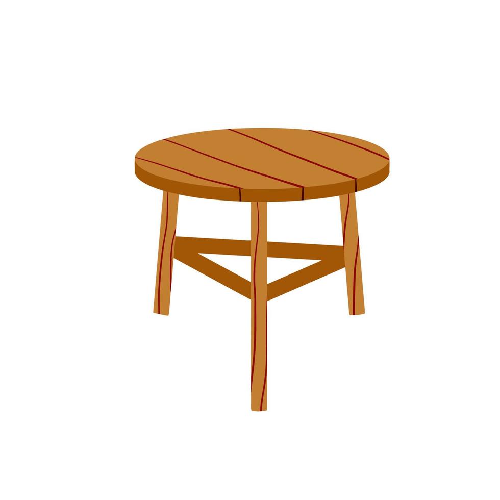 tabouret en bois. chaise à trois pieds. vieux meubles faits maison simples. illustration de dessin animé plat vecteur