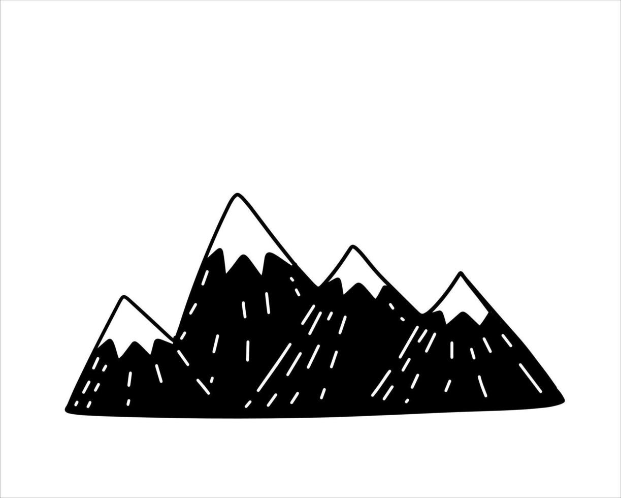 paysage de montagne dans le style de doodle pour enfants. crête rocheuse. illustration en noir et blanc vecteur