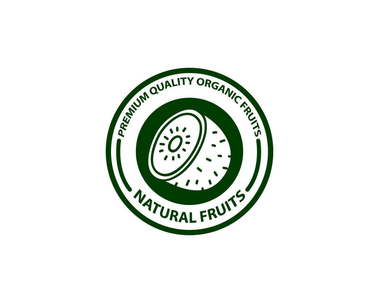 logo de cercle créatif kiwi avec demi-coupe ronde d'icône de tranche de fruit et symbole de graines de cercle pour l'étiquetage du produit contenant un pictogramme d'emballage d'extrait de kiwi biologique naturel vecteur