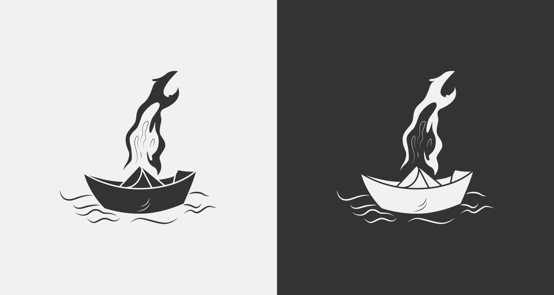 création de logo avec bateau en papier et concept de feu vecteur