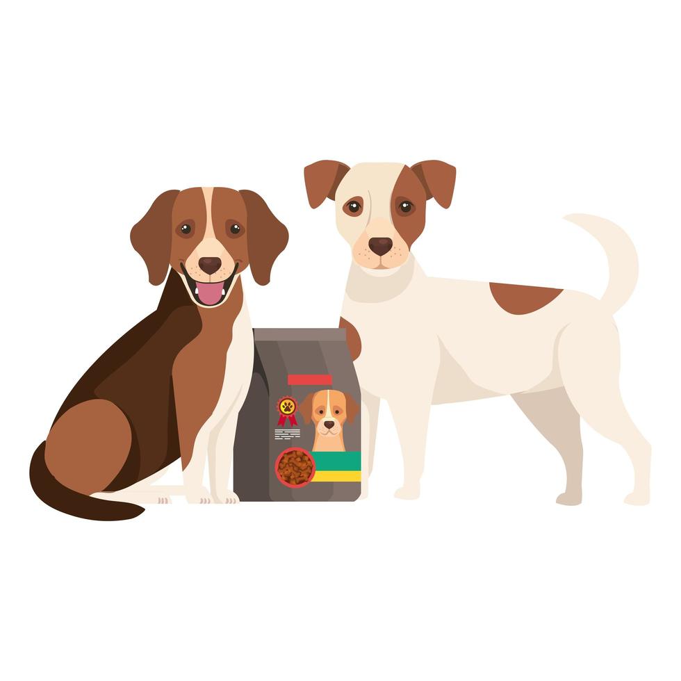 chiens mignons avec icône isolé de sac nourriture vecteur