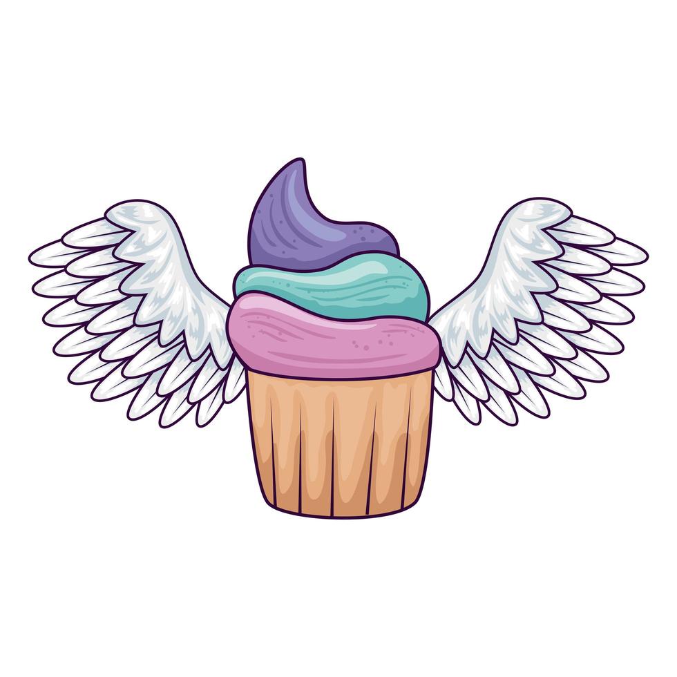 cupcake mignon et délicieux avec des ailes vecteur