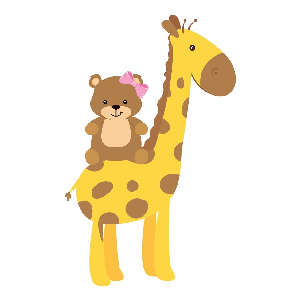 girafe mignonne avec icône isolé femelle ours en peluche vecteur