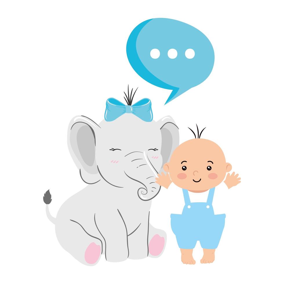 mignon petit garçon avec éléphant et bulle de dialogue vecteur