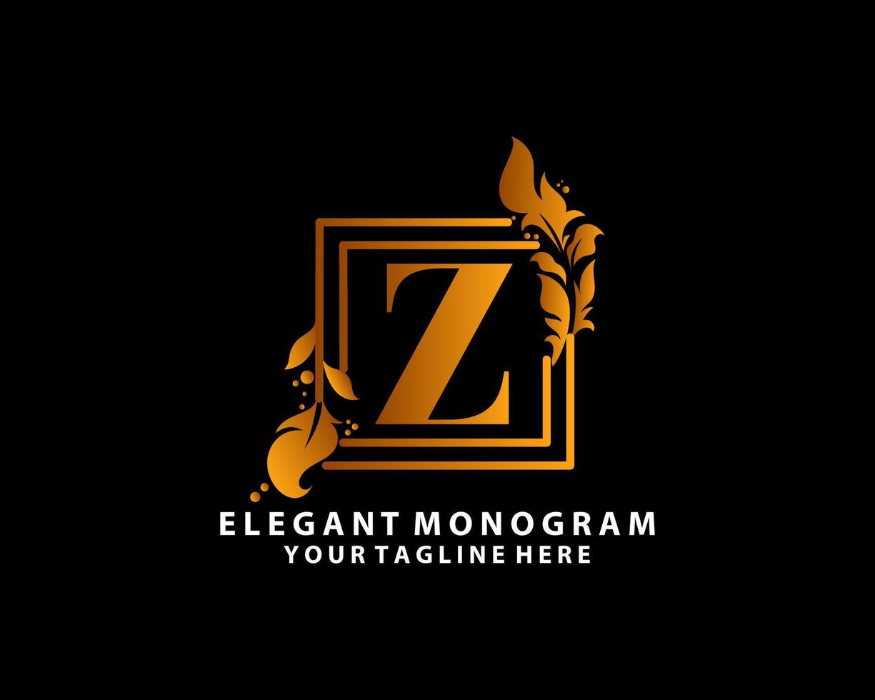 élégant logo de luxe z. logo alphabet floral doré avec des feuilles de fleurs. parfait pour la mode, les bijoux, le salon de beauté, les cosmétiques, le spa, la boutique, le mariage, le timbre de lettre, le logo de l'hôtel et du restaurant. vecteur