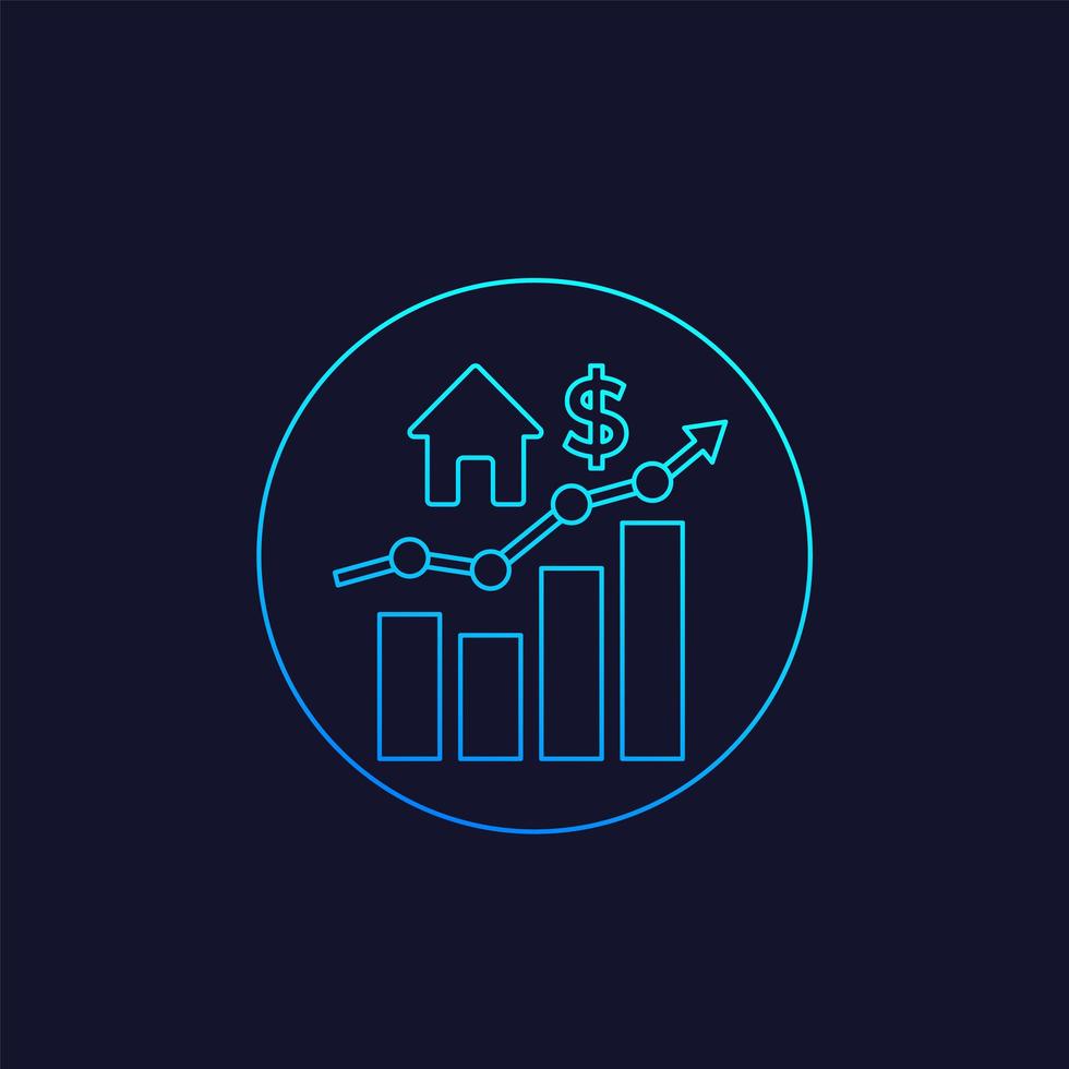 croissance des prix des logements, icône de ligne de marché en croissance vecteur