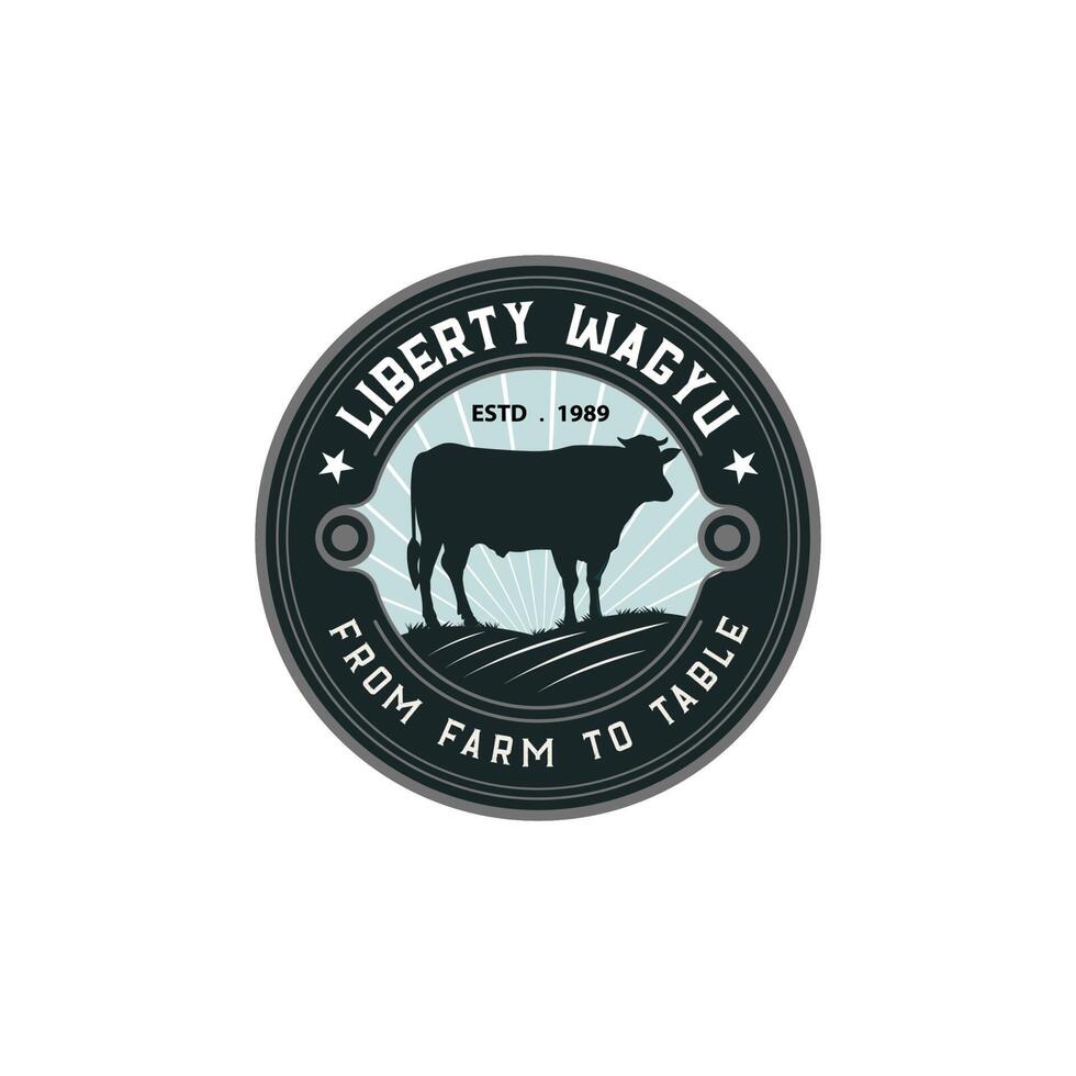 emblème du logo premium liberty wagyu, parfait avec l'agence de logo, wagyu, boutique, vache, animal vecteur