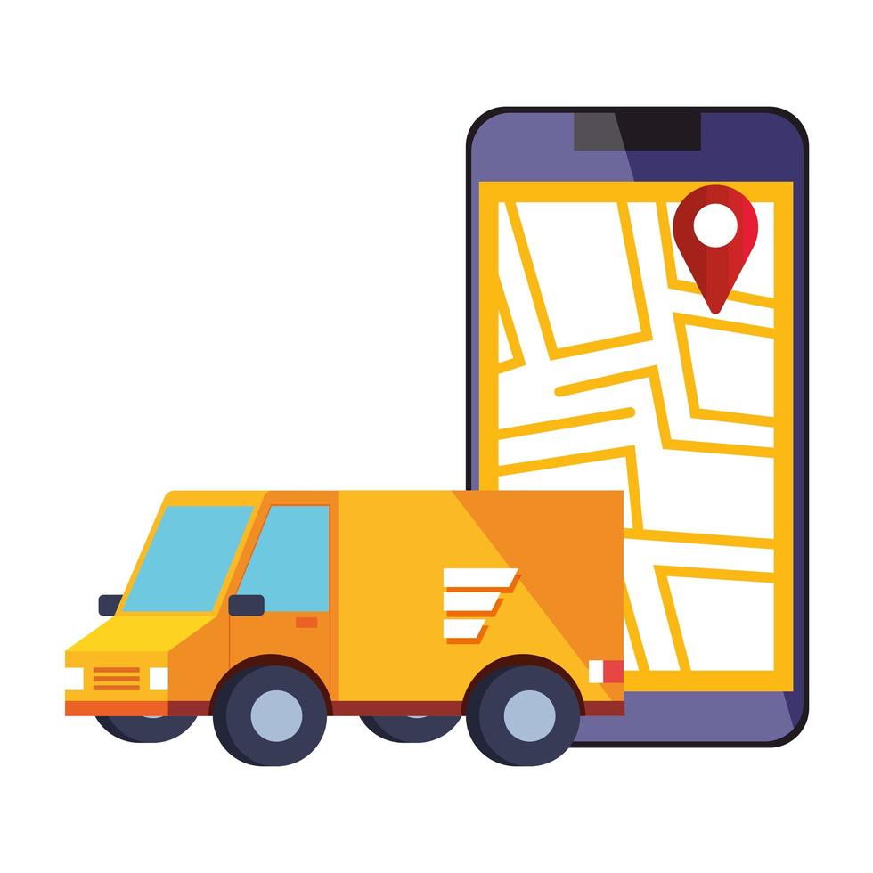 smartphone avec service logistique app et van vecteur