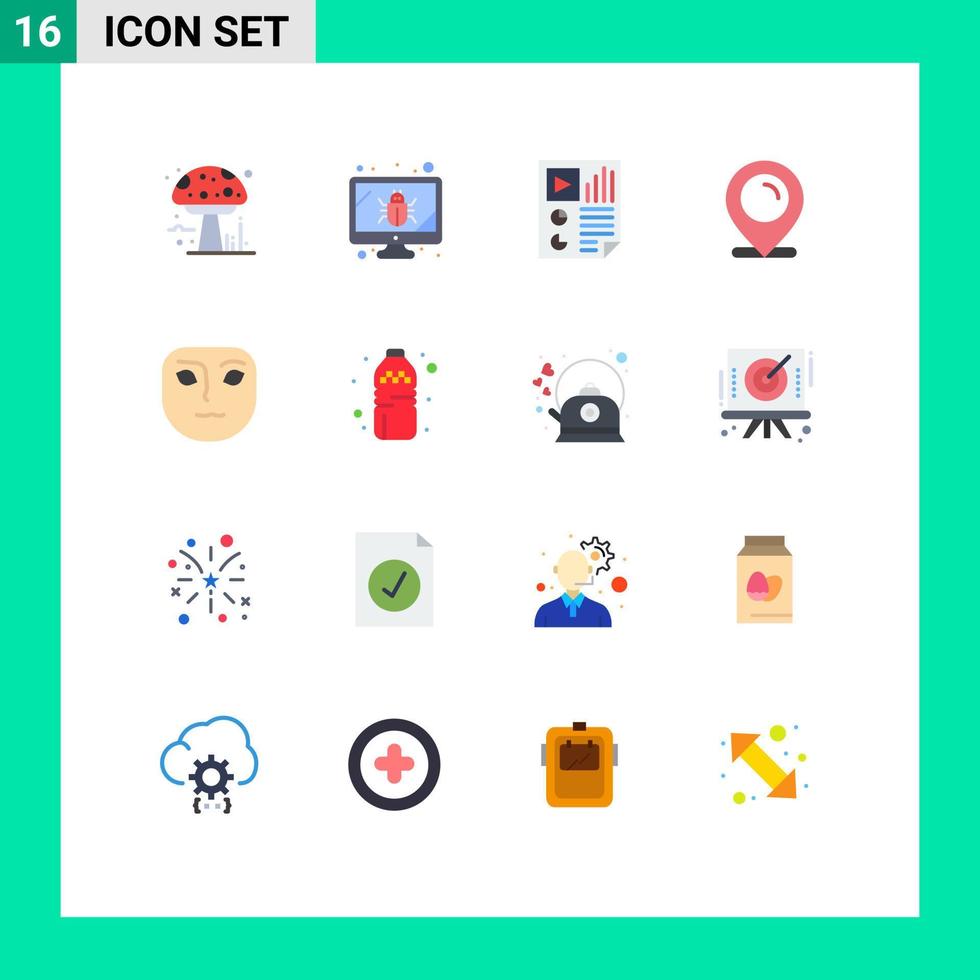 groupe de 16 signes et symboles de couleurs plates pour l'émotion carte de données de commerce électronique pack vidéo modifiable d'éléments de conception de vecteur créatif