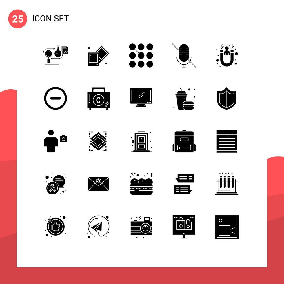 25 glyphes solides vectoriels thématiques et symboles modifiables d'éléments de conception vectoriels modifiables de sécurité du microphone d'accès muet du client vecteur