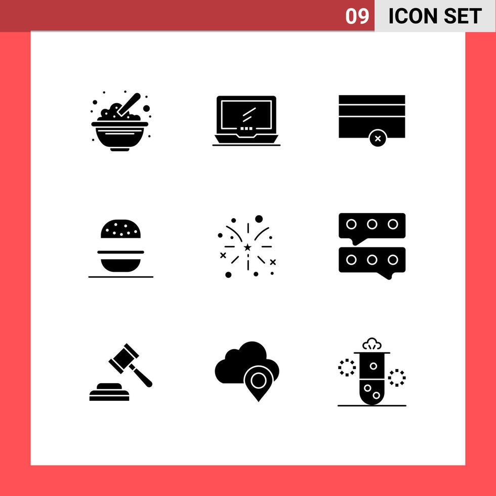 ensemble de 9 symboles d'icônes d'interface utilisateur modernes signes pour feu d'artifice américain imac manger paiements éléments de conception vectoriels modifiables vecteur
