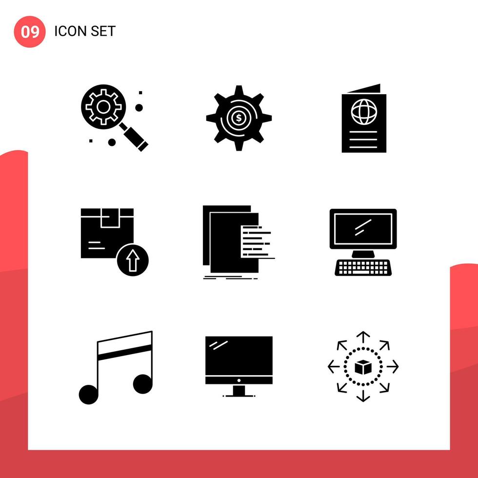 pack de 9 icônes de glyphe universelles pour les supports d'impression sur fond blanc icône noire créative fond vectoriel