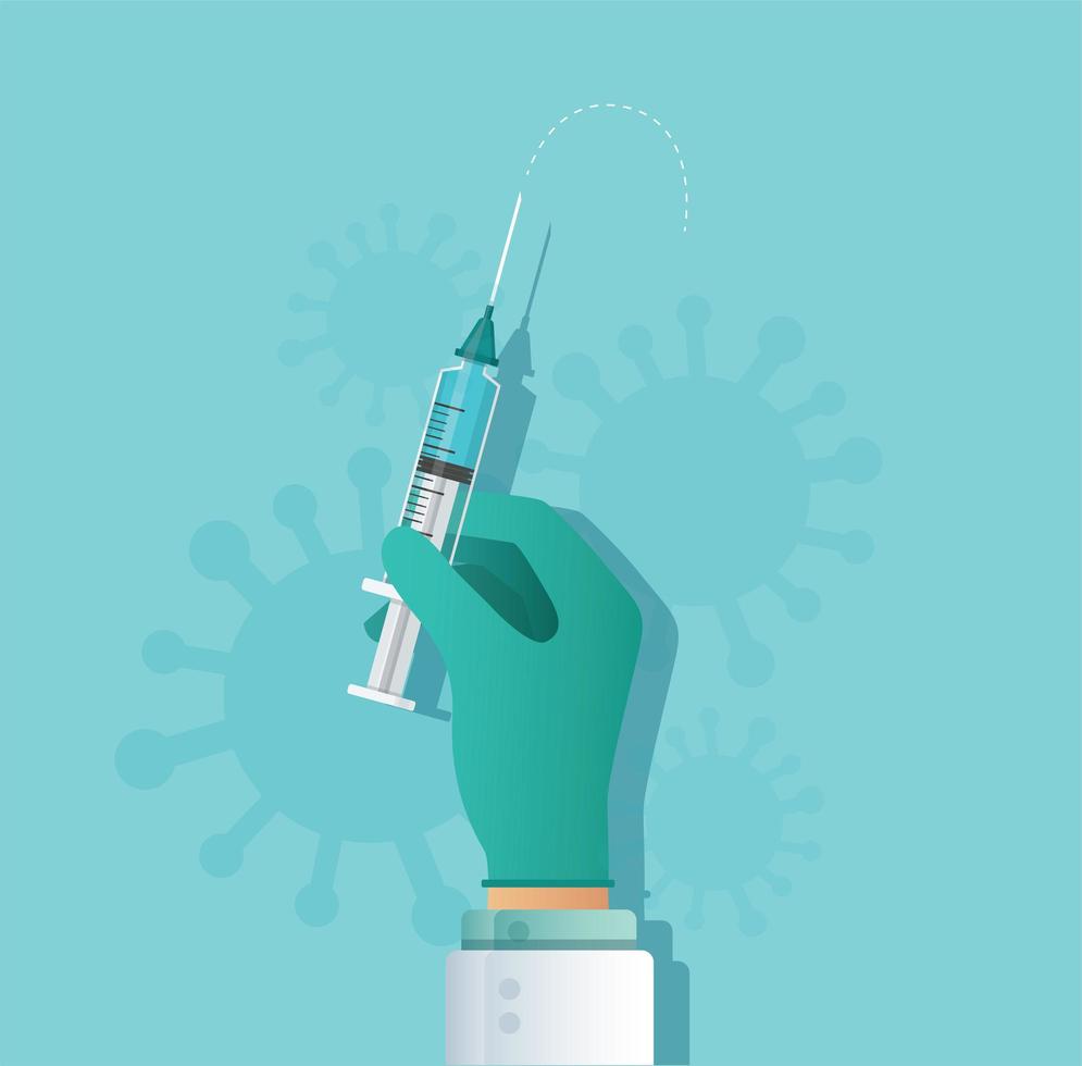 seringue, injection médicale à la main, illustration vectorielle de vaccination vecteur