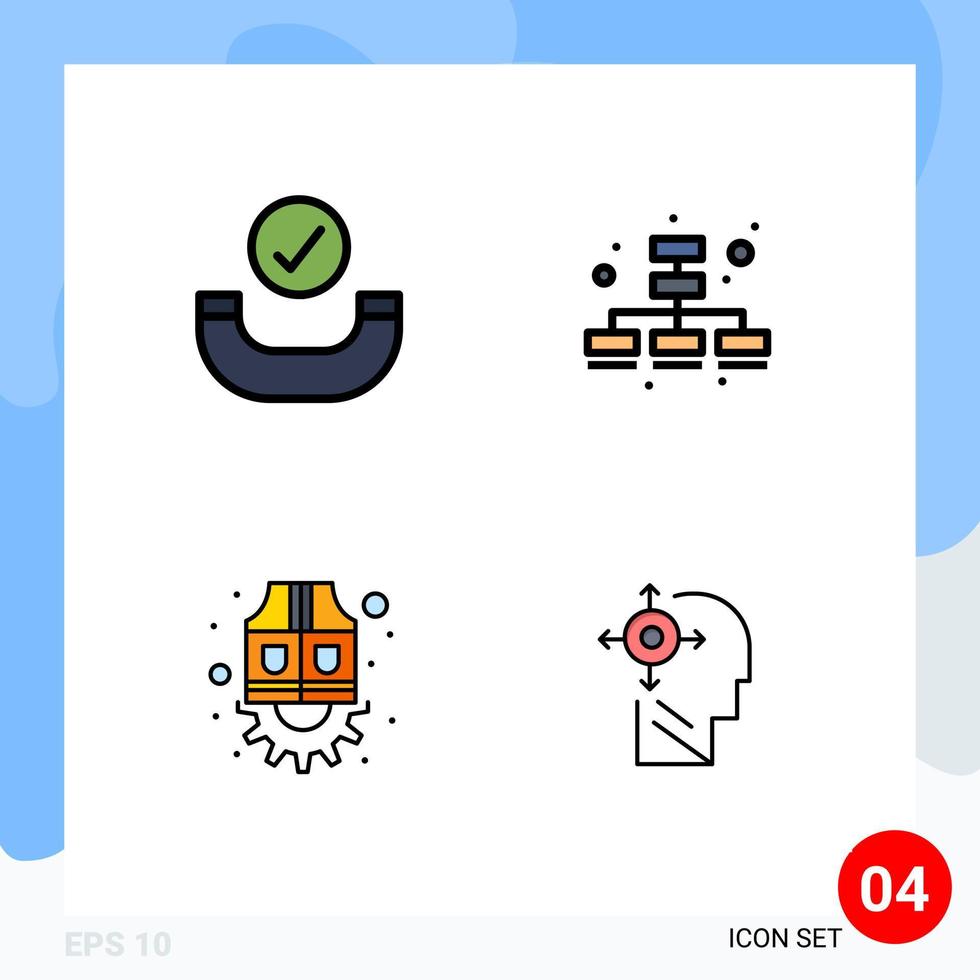 4 concept de couleur plate fillline pour les sites Web mobiles et les applications veste d'affaires d'équipement d'appel transformer les éléments de conception vectoriels modifiables vecteur