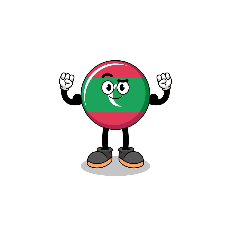 mascotte, dessin animé, de, maldives, drapeau, poser, à, muscle vecteur