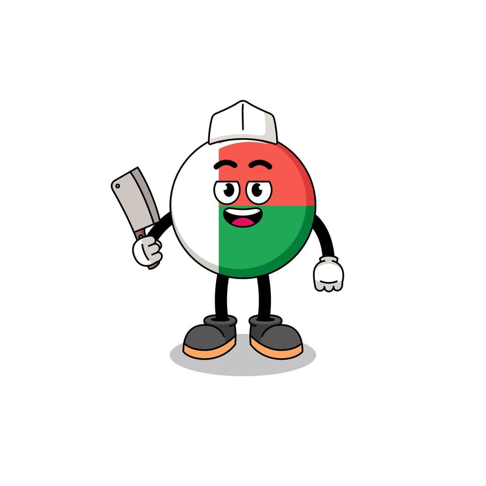 mascotte du drapeau de madagascar en tant que boucher vecteur