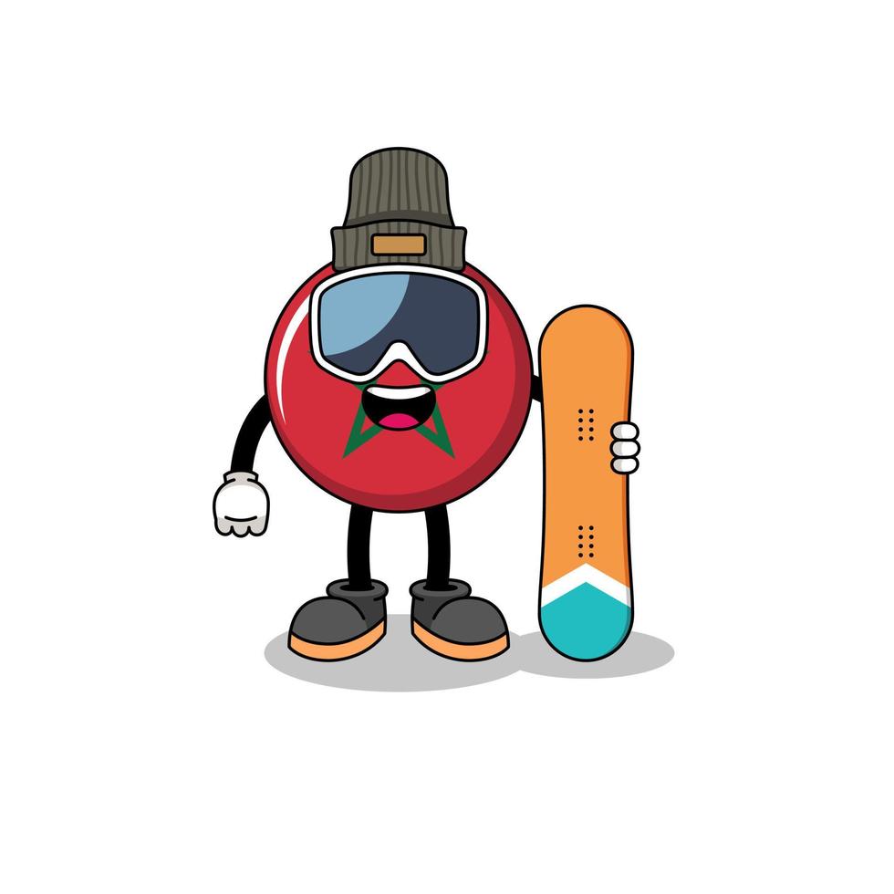 mascotte, dessin animé, de, drapeau marocain, snowboarder, joueur vecteur