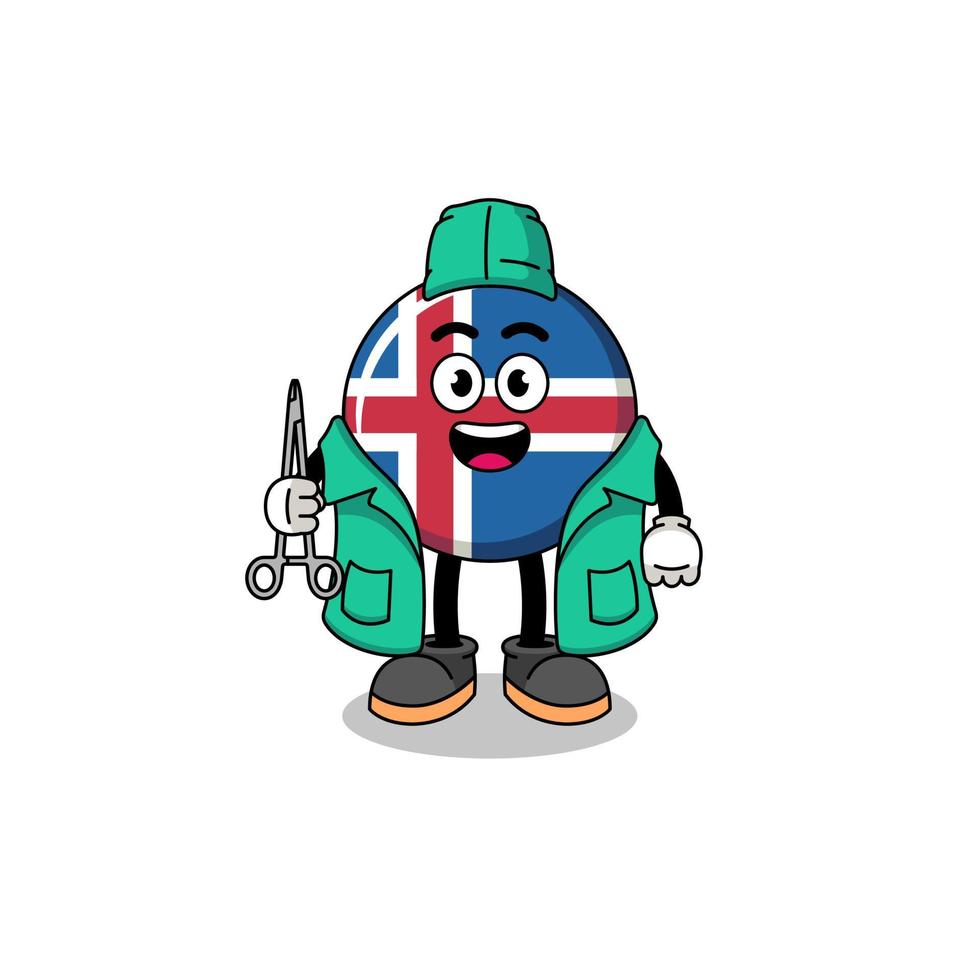 illustration de la mascotte du drapeau islandais en tant que chirurgien vecteur